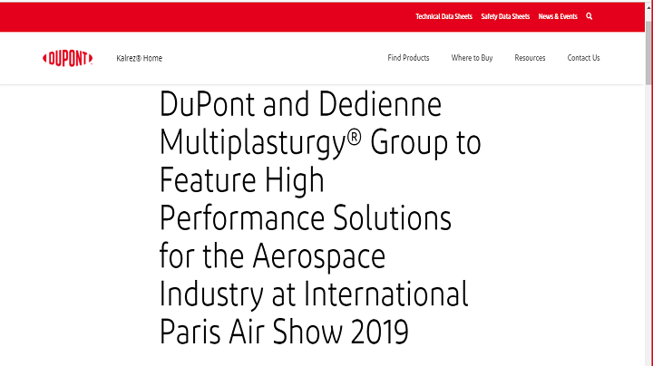 DuPont and Dedienne Multiplasturgy® Group to Feature High Performance Solutions for the Aerospace Industry at International Paris Air Show 2019