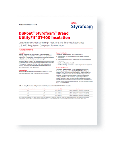 Find Styrofoam™ Brand ST-100 product information sheets