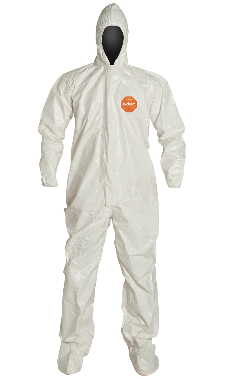 4XL Elastic Cuff DuPont Tychem 4000 SL122T  Chemical Resistant Coverall with Hood and Boots White Pack of 6 Disposable 