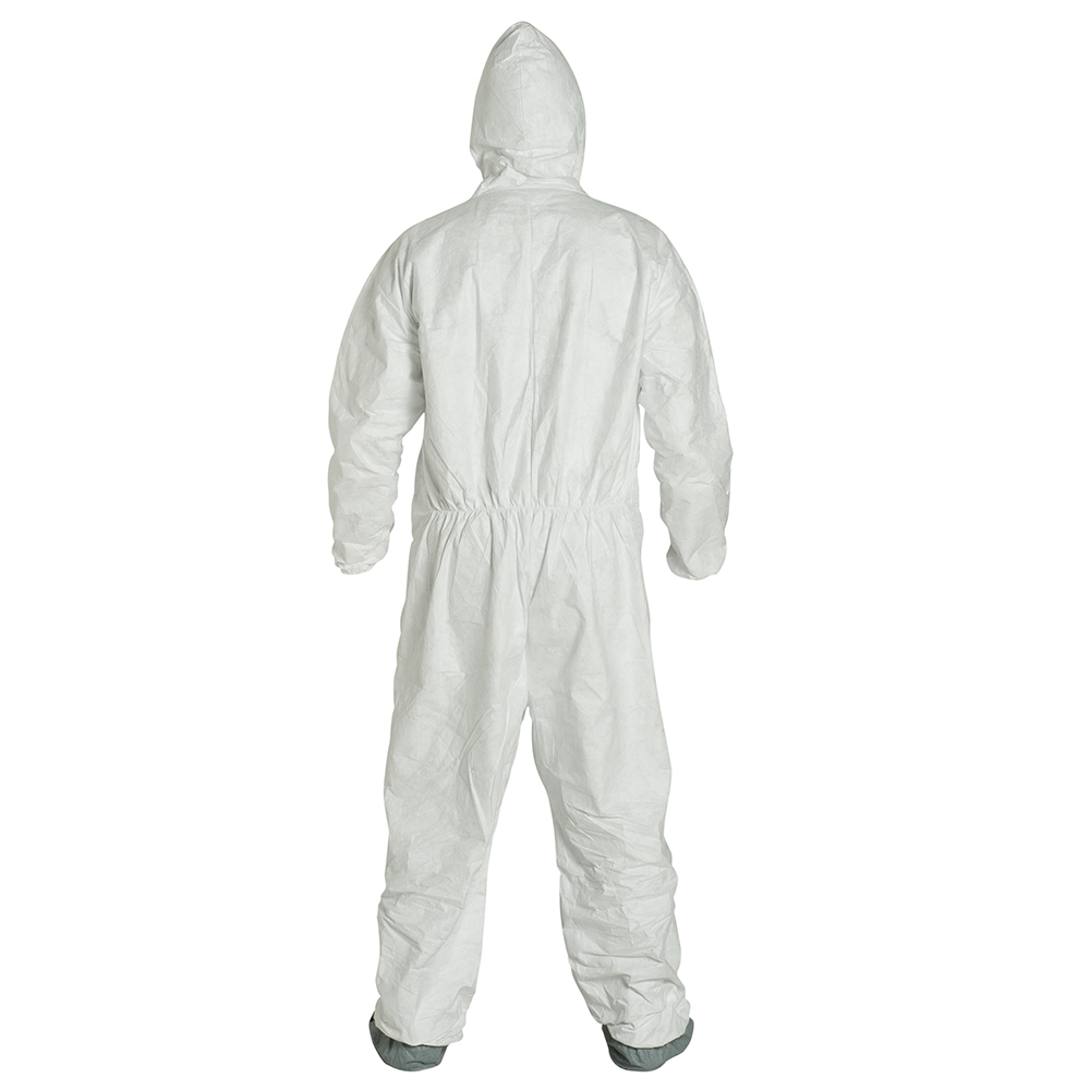 Attached Hood and Boots Medium DuPont Tyvek 400 TY122S Disposable Protective Coverall with Elastic Cuffs Pack of 6 White