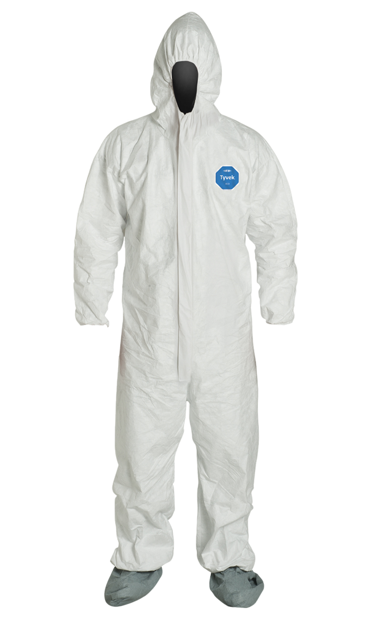 DuPont tyvek 400 Disposable Elastic Wrist Hood White Tyvek Coverall SuitHooded coverall available in white Medium 