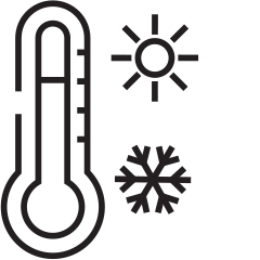 广泛的服务温度（-40°C 至 150°C）图标